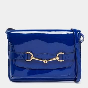 Pre Owned Gucci Blue Patent Leather Bright Bit Crossbody Bag