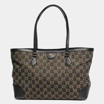 Pre Owned Gucci Black GG Coated Canvas Leather Medium Ophidia Tote Bag 