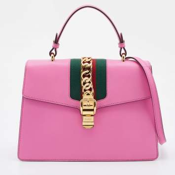 Pre Owned Gucci Pink Leather Medium Sylvie Top Handle Bag
