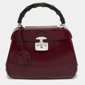Pre Owned Gucci Burgundy Leather Bamboo Lady Lock Top Handle Bag