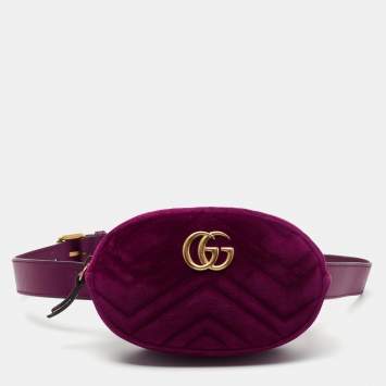 Pre Owned Gucci Purple Matelassé Velvet GG Marmont Belt Bag