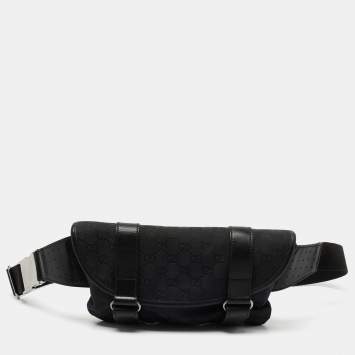 Pre Owned Gucci Black GG Canvas and Leather Waist Belt Bag