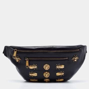 Pre Owned Gucci Black Leather Animal Studs Leather Belt Bag
