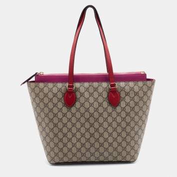 Pre Owned Gucci Tri Color GG Supreme Canvas and Leather Medium Tote