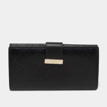 Pre Owned Gucci Black GG Guccissima Leather Flap Continental Wallet