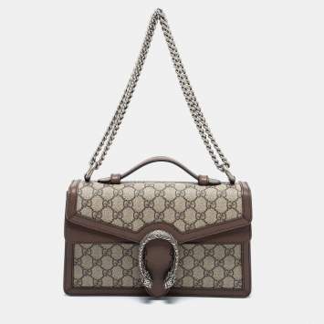 Pre Owned Gucci Beige/Brown GG Supreme Canvas and Leather Dionysus Top Handle Bag
