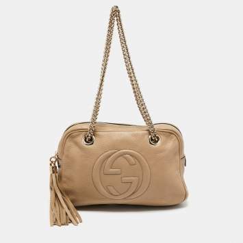 Pre Owned Gucci Beige Leather Large Soho Chain Shoulder Bag 