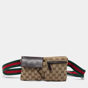 Pre Owned Gucci Beige GG Canvas Web Belt Bag