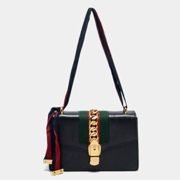 Pre Owned Gucci Black Leather Sylvie Shoulder Bag