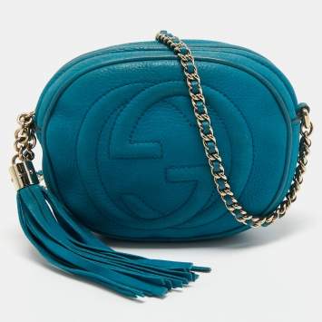 Pre Owned Gucci Blue Leather Mini Soho Disco Chain Crossbody Bag
