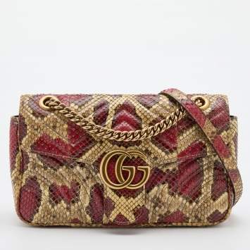 Pre Owned Gucci Multicolor Python Leather Small GG Marmont Shoulder Bag