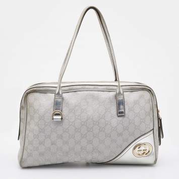 Pre Owned Gucci Silver GG Canvas and Leather New Britt Boston Bag