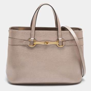 Pre Owned Gucci Metallic Beige Leather Bright Bit Tote