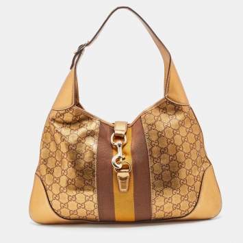 Pre Owned Gucci Gold Guccissima Leather Web Jackie O Bouvier Medium Hobo