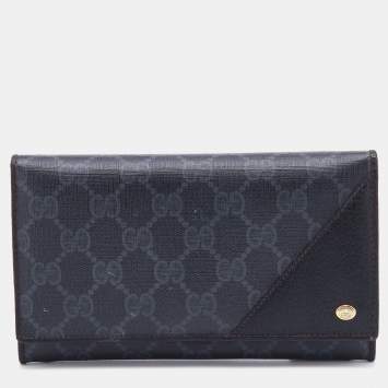 Pre Owned Gucci Black GG Supreme Canvas and Leather Flap Continental Wallet