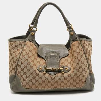 Pre Owned Gucci Grey/Beige GG Canvas and Leather Large New Pelham Shoulder Bag