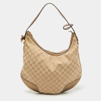 Pre Owned Gucci Beige/Gold GG Canvas and Leather Large Princy Hobo