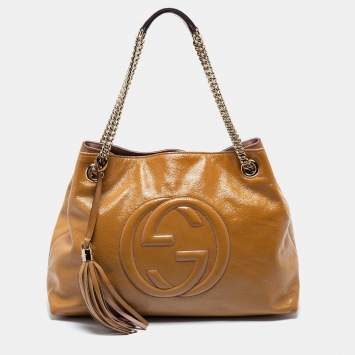 Pre Owned Gucci Yellow Patent Leather Medium Soho Tote