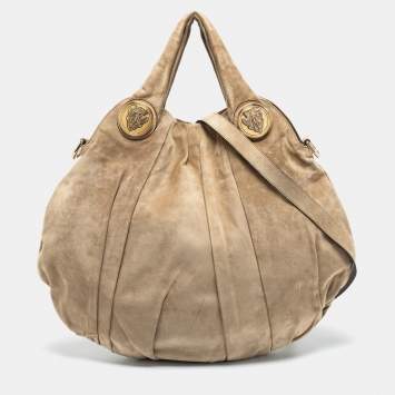 Pre Owned Gucci Beige Suede and Leather Large Hysteria Hobo