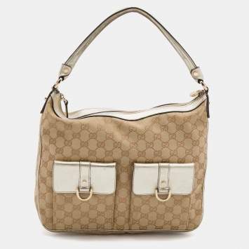 Pre Owned Gucci Beige/Gold GG Canvas and Leather Abbey D-Ring Hobo