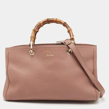 مملوكة مسبقًا Gucci Dusty Pink Leather Medium Bamboo Shopper Tote