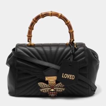 Pre Owned Gucci Black Quilted Leather Medium Queen Margaret Bamboo Top Handle Bag
