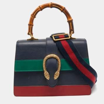 Pre Owned Gucci Tri Color Leather Medium Dionysus Bamboo Top Handle Bag