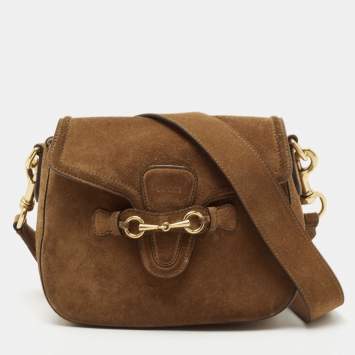 Pre Owned Gucci Brown Suede Horsebit Shoulder Bag