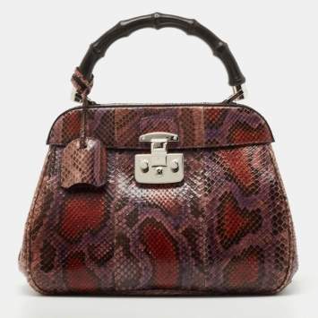 Pre Owned Gucci Multicolor Python Leather Lady Lock Top Handle Bag