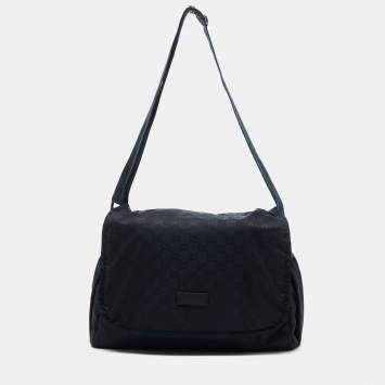 Pre Owned Gucci Blue GG Nylon Messenger Diaper Bag