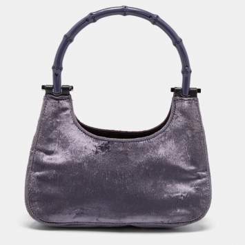 Pre Owned Gucci Purple Velvet Bamboo Top Handle Bag