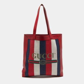 Pre Owned Gucci Multicolor Canvas and Leather Striped Logo Tote