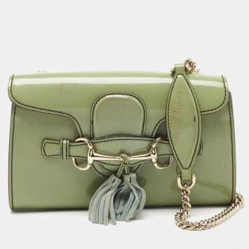 Pre Owned Gucci Light Green Patent Leather Emily Shoulder Bag
