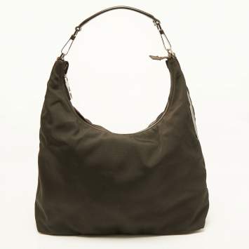 Pre Owned Gucci Dark Brown Nylon and Leather Hobo