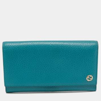 Pre Owned Gucci Blue Leather Flap Continental Wallet