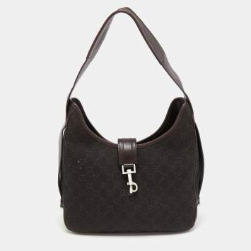 Pre Owned Gucci Brown GG Canvas and Leather Hobo
