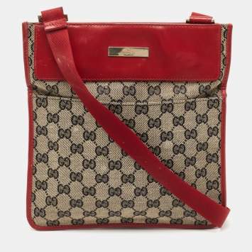 Pre Owned Gucci Beige/Red GG Canvas and Leather Messenger Bag