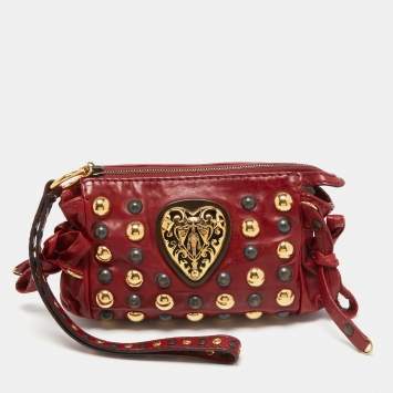 Pre Owned Gucci Red Leather Studded Babouska Hysteria Clutch