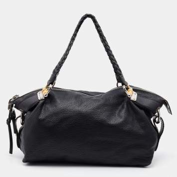 Pre Owned Gucci Black Leather Braided Handle Satchel