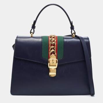 Pre Owned Gucci Blue Leather Medium Sylvie Top Handle Bag