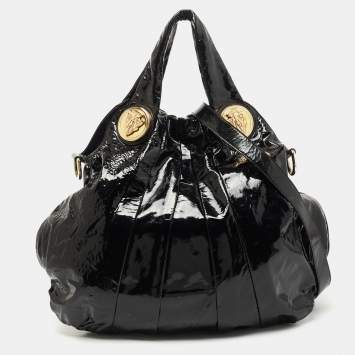 Pre Owned Gucci Black Patent Leather Large Hysteria Hobo