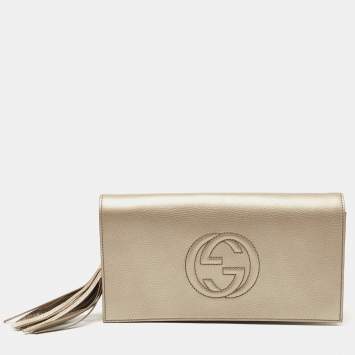 Pre Owned Gucci Beige Leather Soho Clutch