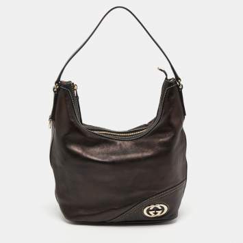 Pre Owned Gucci Black Leather Britt Hobo 