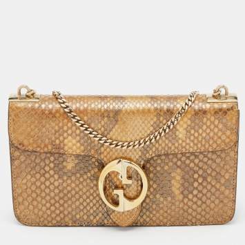 Pre Owned Gucci Metallic Gold Python Leather 1973 Chain Shoulder Bag