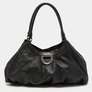 Pre Owned Gucci Black Guccissima Leather Large D Ring Shoulder Bag