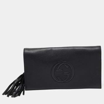 Pre Owned Gucci Black Pebbled Leather Soho Clutch