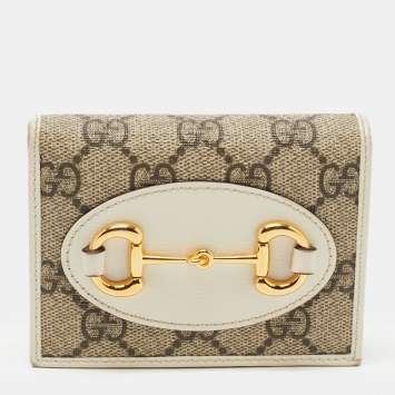 Pre Owned Gucci Beige/Cream GG Supreme Canvas and Leather Horsebit 1955 Card Case