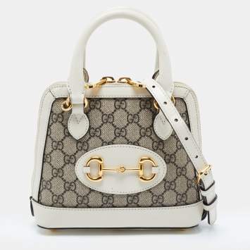 Pre Owned Gucci Beige/Cream GG Supreme Coated Canvas and Leather Mini Horsebit 1955 Bag