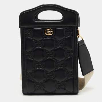 Pre Owned Gucci Black Guccissima Leather Mini Cut Out Handle Crossbody Bag