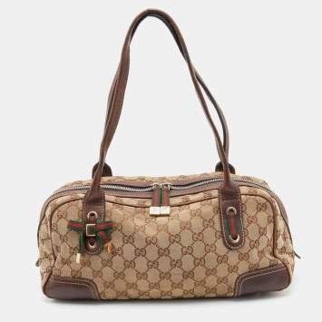 Pre Owned Gucci Beige/Brown GG Canvas and Leather Princy Boston Bag